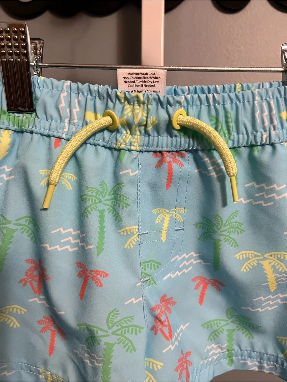 Wonder Nation Boys Light Blue Palm Tree Swim Trunks with Yellow Drawstring NWT